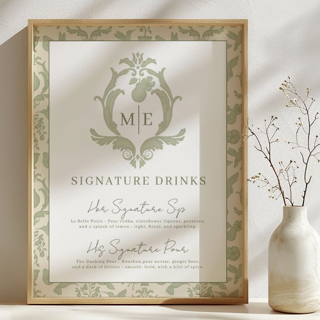 Póster Sage Green Perfect Pear Signature Rótulo (Signature Drinks Sign)