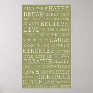 Póster Sage Green Positive Thoughts Palabras Inspiradoras