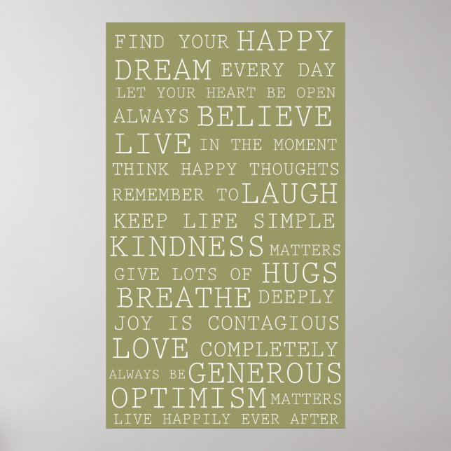 Póster Sage Green Positive Thoughts Palabras Inspiradoras (Frente)