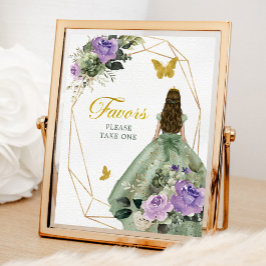 Póster Sage Green Purple Quinceañera favorece el Rótulo