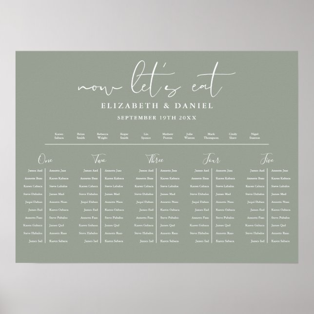 Póster Sage Green Table Plan Wedding Seating Chart (Frente)