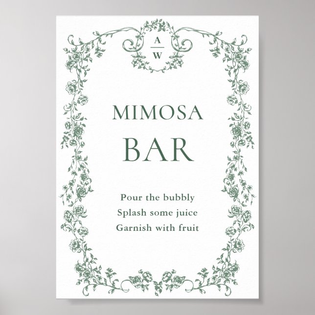 Póster Sage Green Victorian Ornate Floral Mimosa Bar Rótu (Frente)