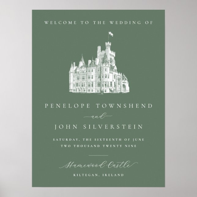 Póster Sage Green Vintage Castle Welcome Wedding (Frente)