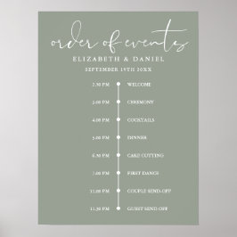 Póster Sage Green Wedding Order Of Events Timeline Sign