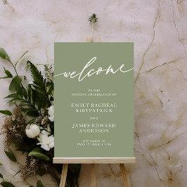 Póster Sage Green Welcome Caligraphy Simple Boda
