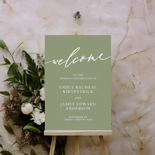 Póster Sage Green Welcome Caligraphy Simple Boda (Subido por el creador)