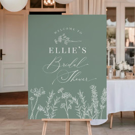 Póster Sage Green Wildflower Bridal Shower Welcome Sign