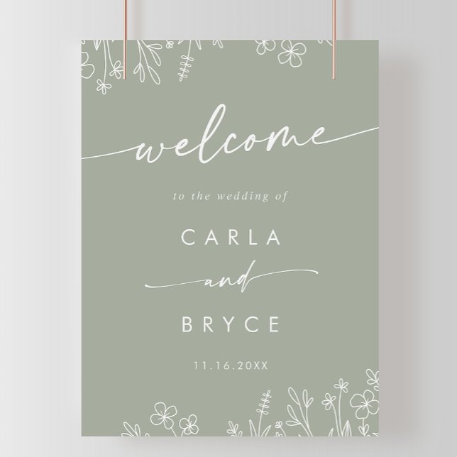 Póster Sage Green Wildflower DIY Wedding Welcome Sign (Subido por el creador)