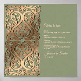 Póster Sage Green y Gold Elegury Menu Rótulo