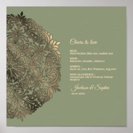 Póster Sage Green y Gold Elegury Menu Rótulo
