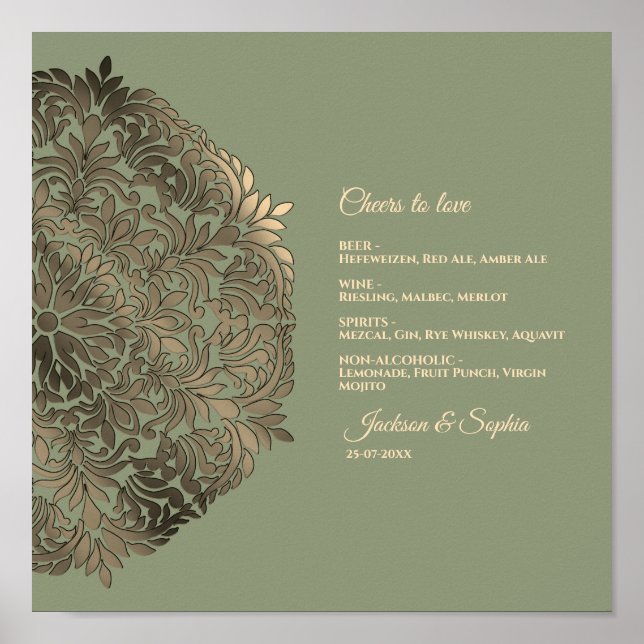 Póster Sage Green y Gold Elegury Menu Rótulo (Frente)