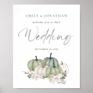 Póster Sage Pumpkins Cream Florals Bienvenidos al Boda