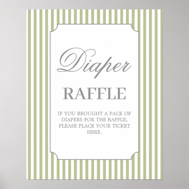 Póster Sage Stripes Baby Shower Diaper Raffle Sign (Frente)