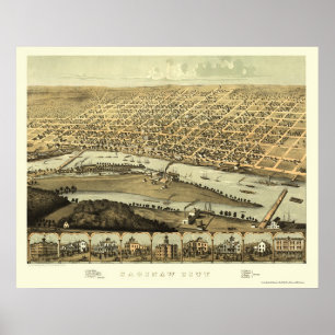 Póster Saginaw, Mapa Panorámico de MI - 1867