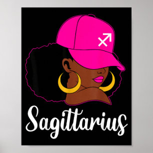 Póster Sagitario Chica Negra Gorra Rosa Cumpleaños Zodiac