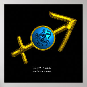 PÓSTER SAGITARIO / SIGNO DEL ZODIACO DE ORO EN NEGRO