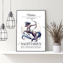 Póster Sagittarius Personalized Elegante Acuarela Zodiac