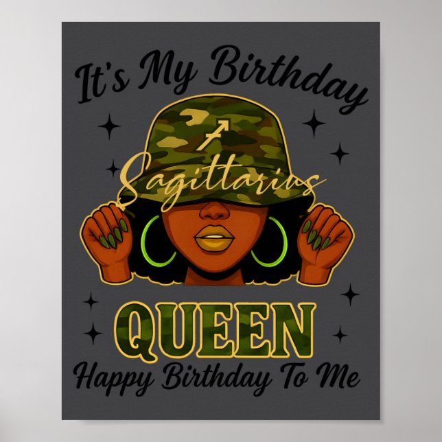 Póster Sagittarius Queen Black Woman With Cap Camo It's M (Frente)