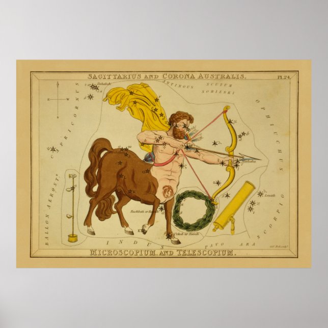 Póster Sagittarius - Rótulo vintage de la imagen zodiaca (Frente)