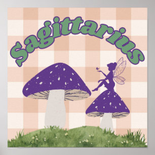 Póster Sagittarius Zodiac Cottagecore Fairy Mushroom