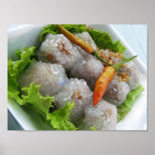 Póster Sago tailandés con chile... Comida callejera en Ta