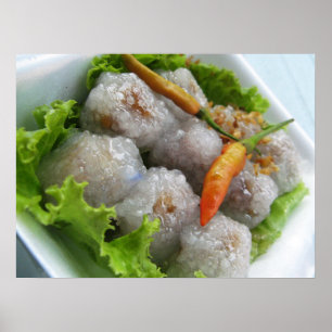 Póster Sago tailandés con chile... Comida callejera en Ta