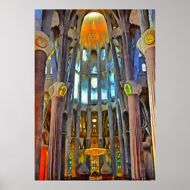 Póster Sagrada Familia. Vista interior al atardecer. (Frente)
