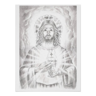 Póster Sagrado Corazón de Jesús, dibujo de Jenny McLaughl