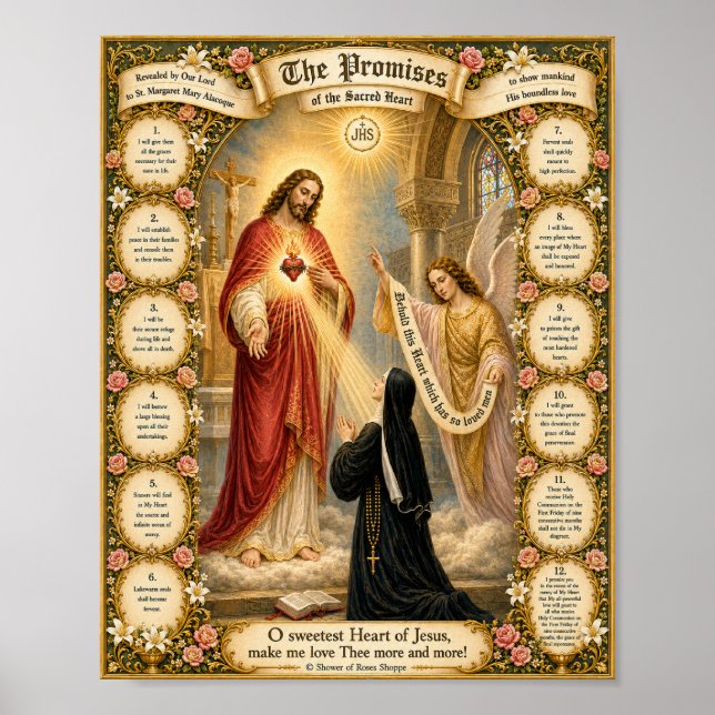 Póster Sagrado Corazón de Jesús Doce Promesas Católico  (Frente)