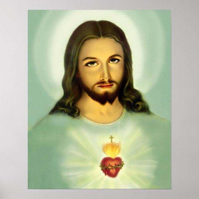 Póster Sagrado Corazón de Jesús Poster de tono azul tradi (Frente)