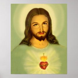 Póster Sagrado Corazón de Jesús Tono verde tradicional