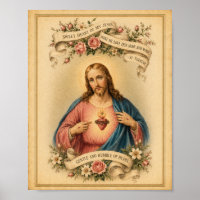 Sagrado Corazón de Jesús vintage con la oración de