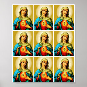 Póster Sagrado Corazón Inmaculado de Virgen María Múltipl