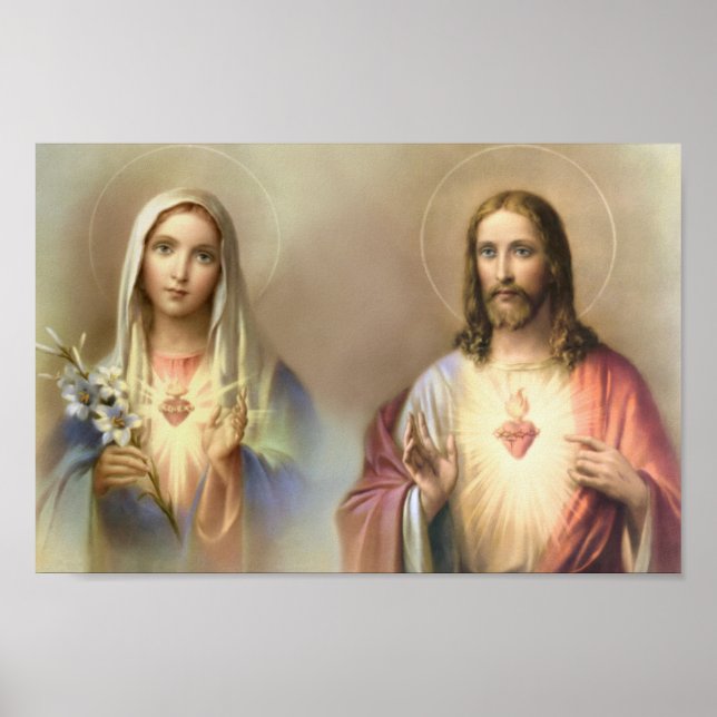 Póster Sagrado Corazón Jesús Inmaculado María Religiosa (Frente)