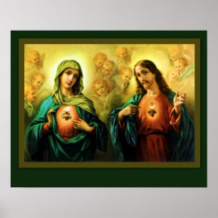 Póster Sagrado Corazón Jesús y Corazón Inmaculado de Marí