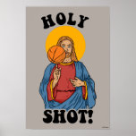 Póster Sagrado Salto<br><div class="desc">"Holy Shot". Imagen de Jesús diseñada por un programa creativo que muestra a Jesús balanceando un baloncesto en su dedo. ¡Esto es un gran regalo para la familia, los amigos o un regalo para usted mismo! Este gráfico divertido es una gran adición al estilo de cualquiera. bCreative es un creador...</div>