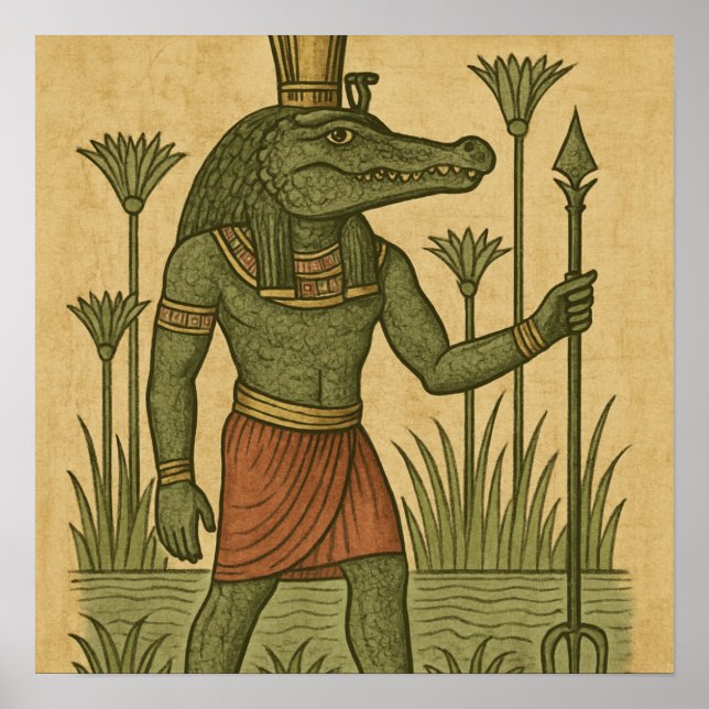 Póster Sagrado Sobek Divino Cocodrilo Dios Poster (Frente)