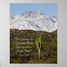 Póster Saguaro Cactus Montañas con capa de nieve Arizona