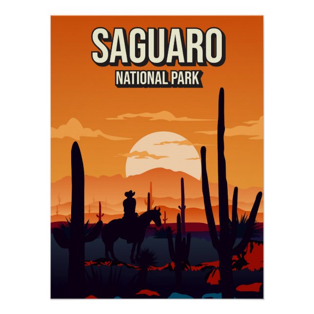 Póster Saguaro National Park Sunset Nature Landscape Trav (Anverso)