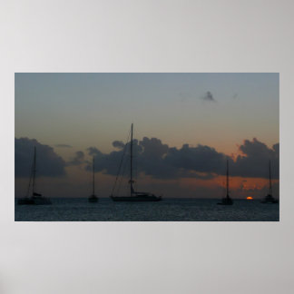 Póster Sailboats in Sunset Tropical Seascape
