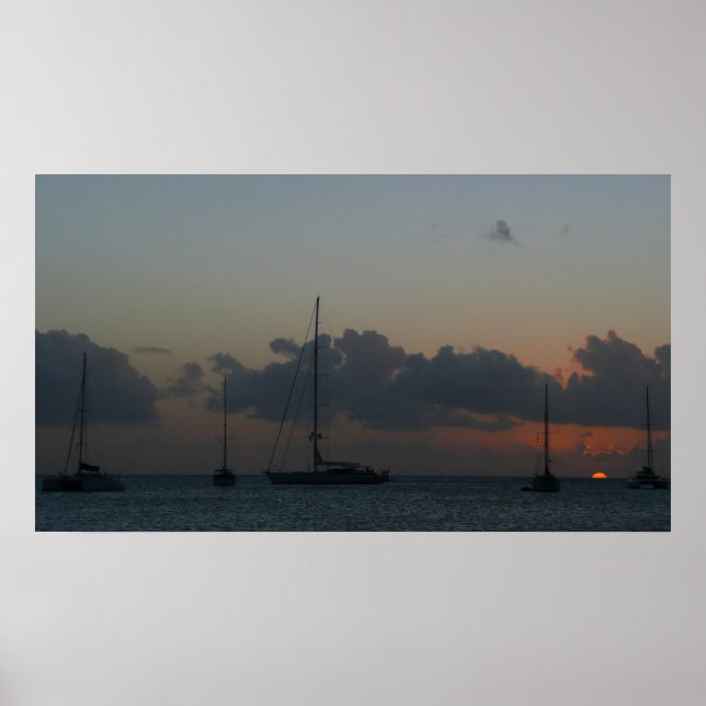 Póster Sailboats in Sunset Tropical Seascape (Frente)