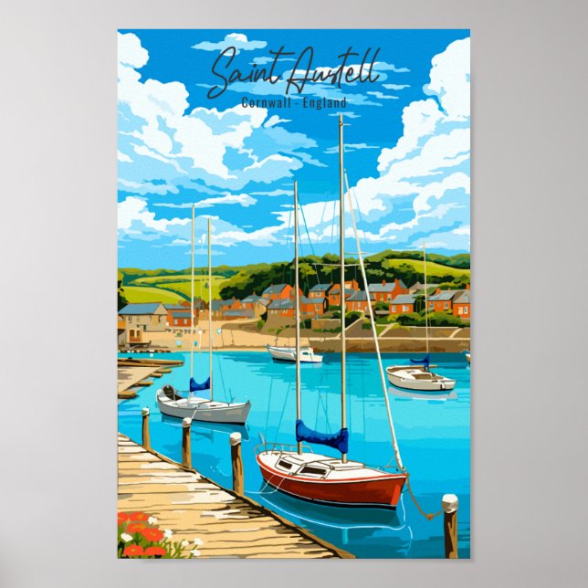 Póster Saint Austell Cornwall Inglaterra Viajes de época (Frente)