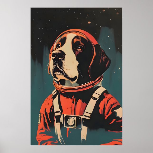 Póster Saint Bernard Astronaut Poster, St Bernard Retro (Frente)