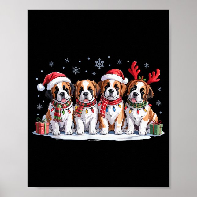 Póster Saint Bernard Christmas Pupes Dog Lovers Funny Hol (Frente)