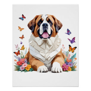 Póster Saint Bernard Playful Adorable Animal colorido