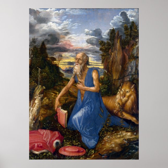 Póster Saint Jerome en el área silvestre por Durer (Frente)