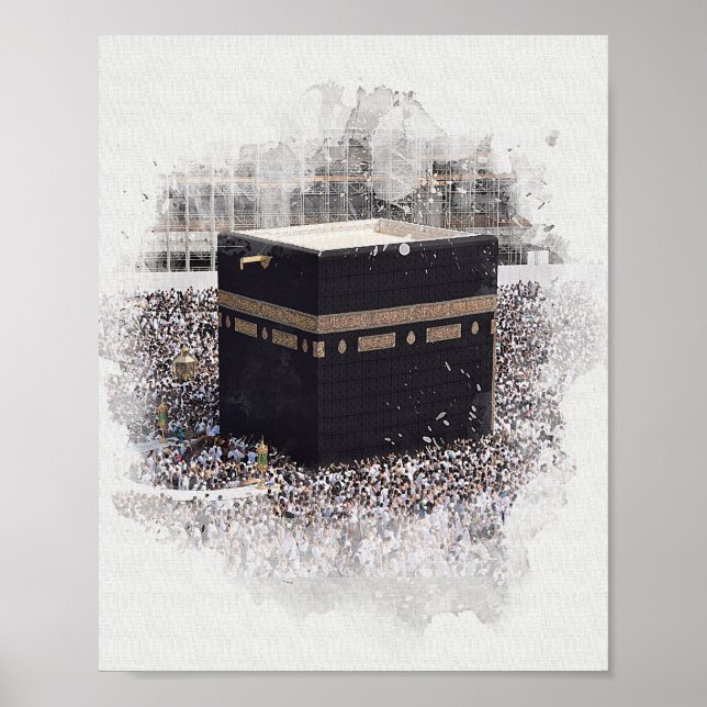 Póster Saint Kaaba, Masjid Al Haram, acuarela ilustrada (Frente)