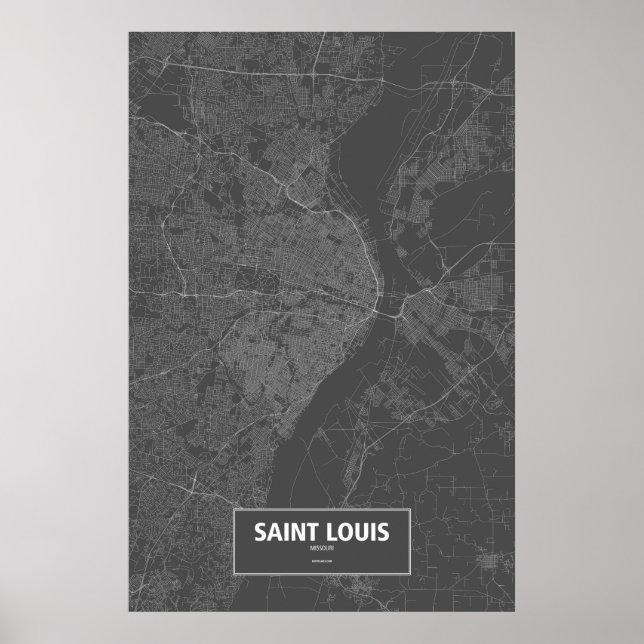 Póster Saint Louis, Missouri (blanco sobre negro) (Frente)