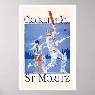 Póster Saint Moritz Cricket on Ice Zwitzerland Antiguo