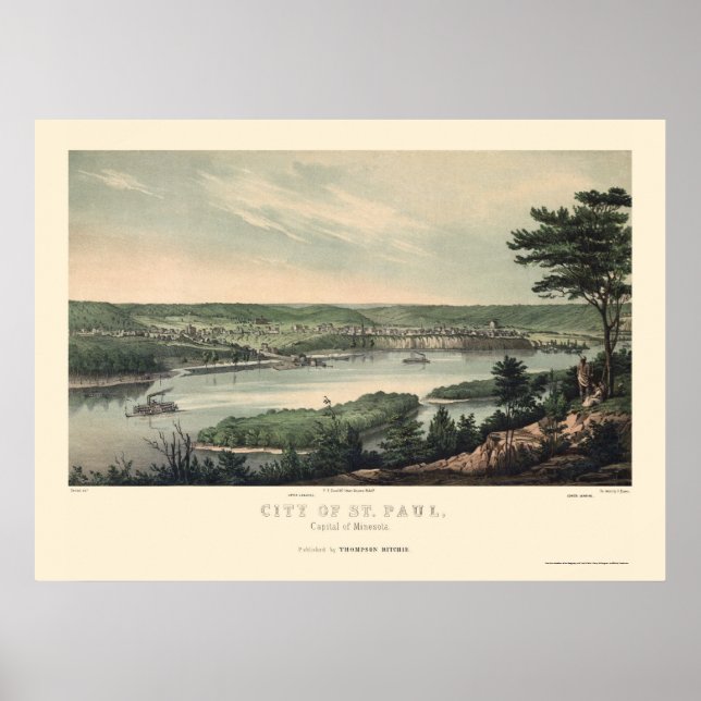 Póster Saint Paul, MN Panoramic Map - 1853 (Frente)
